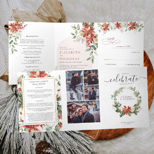 Convite Com Dobra Tripla É a Temporada Floral de Casamento de Natal