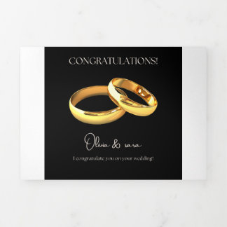 Convite Com Dobra Tripla Elegant Wedding Congratulations Card – Gold Rings 