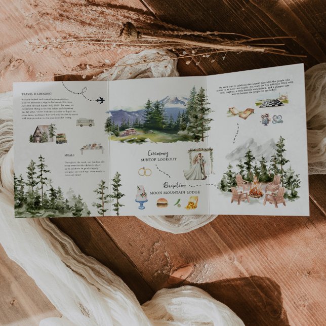 Convite Com Dobra Tripla Elegante Casamento no Monte Rainier (Criador carregado)