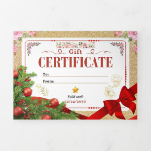 Convite Com Dobra Tripla Elegante Certificado de Presente de Natal Floral V