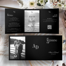 Elegante foto de casamento preto RSVP QR tudo em u