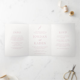 Convite Com Dobra Tripla Elegante Monograma de Casamento em Letra de Forma