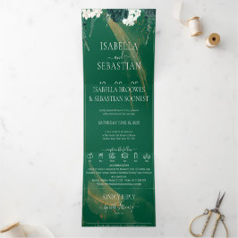 Convite Com Dobra Tripla Elegante Rosas Emerald Em Um Triplo Casamento