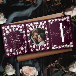 Convite Com Dobra Tripla Espada Silver e Escudo Fantasia Medieval Casamento