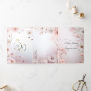 Convite Com Dobra Tripla Español English Pink Daisies Margaritas Rosas