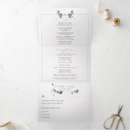 Convite Com Dobra Tripla Eucalyptus All in one Monograma Wedding Tri-Fold