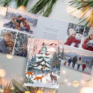 Convite Com Dobra Tripla Família de Inverno Florestal Foto Natal Floresta d