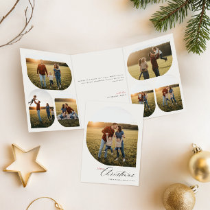 Convite Com Dobra Tripla Família de Letra Elegante Foto Feliz Natal