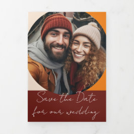 Convite Com Dobra Tripla Ferrugem laranja queimada Salve o dia