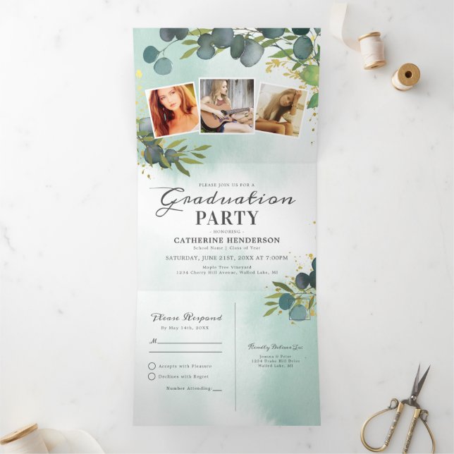 Convite Com Dobra Tripla Festa de Graduação Eucalipto Turma de 2025 (Dentro)