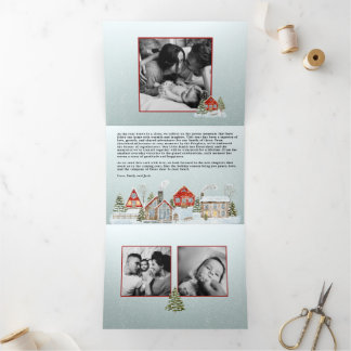Convite Com Dobra Tripla Festive Houses Trifold Christmas Holiday Card