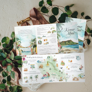 Convite Com Dobra Tripla Fim de Semana de Casamento   Oahu, Havaí