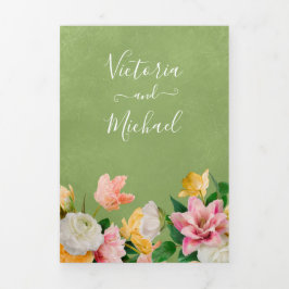 Convite Com Dobra Tripla Floral Brilhante e Negrito Tudo em Um