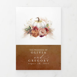 Convite Com Dobra Tripla Flores de Queda Casamento Elegante De Boho