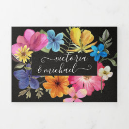 Convite Com Dobra Tripla Flores Presas Convite Tripla De Casamento