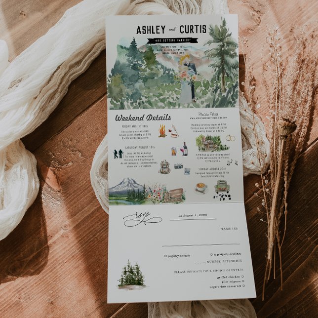 Convite Com Dobra Tripla Floresta Montanhosa Rústica | Casamento (Criador carregado)