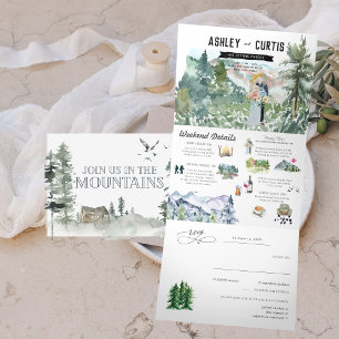 Convite Com Dobra Tripla Floresta Montanhosa Rústica Casamento