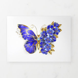 Convite Com Dobra Tripla Flower Sapphire Butterfly
