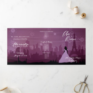 Convite Com Dobra Tripla Fogos de artifício de Paris cor-de-rosa, Rosa, Qu