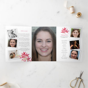 Convite Com Dobra Tripla Fogueira de orquídea vermelha do memorial funerári