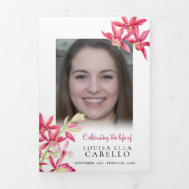 Convite Com Dobra Tripla Fogueira de orquídea vermelha do memorial funerári