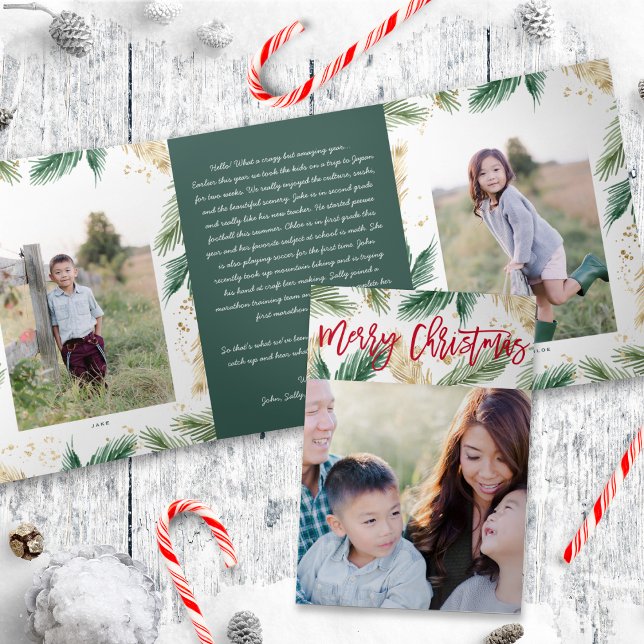 Convite Com Dobra Tripla Folha de Foto de Natal Dourada e Festiva (Criador carregado)