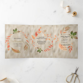 Convite Com Dobra Tripla Folhas Laranjas e Amarelas de Outono 