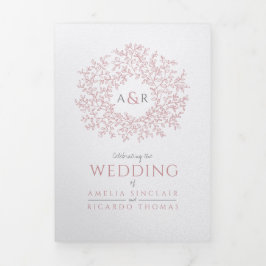 Convite Com Dobra Tripla Folhas rosa poeirentas brancas casadas, todas em u