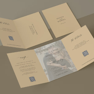 Convite Com Dobra Tripla Foto amarela do casamento RSVP detalhes do código 