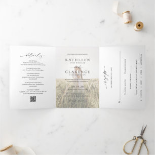 Convite Com Dobra Tripla Foto Clássica em Preto e Branco Casamento Elegante