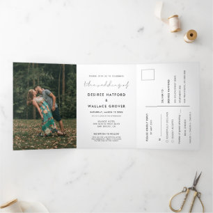 Convite Com Dobra Tripla Foto de casamento minimalista manuscrita