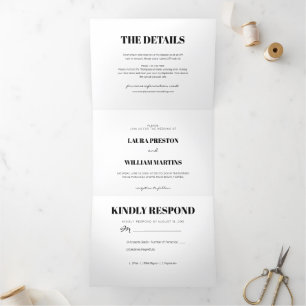 Convite Com Dobra Tripla Foto de casamento moderno com RSVP e Detalhes