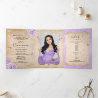 Foto elegante, púrpura e Quinceanera Dourada