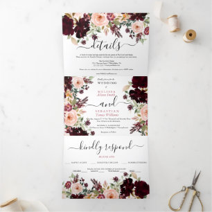 Convite Com Dobra Tripla Foto floral do Invitación Tríptica Elegant