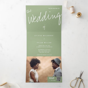 Convite Com Dobra Tripla Foto minimalista do intervalo de códigos QR