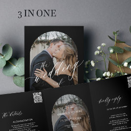 Convite Com Dobra Tripla Foto minimalista moderna rsvp detalhes negros