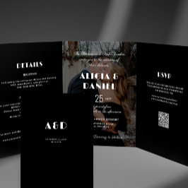Convite Com Dobra Tripla Foto moderna - preto e branco - detalhes do rsvp c
