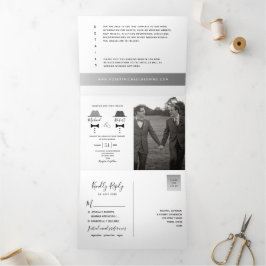 Convite Com Dobra Tripla Fotos Casamento Gay Preto Branco