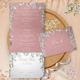 Convite Com Dobra Tripla Fotos de Flores Rosa Poeirento Casamento de Flores