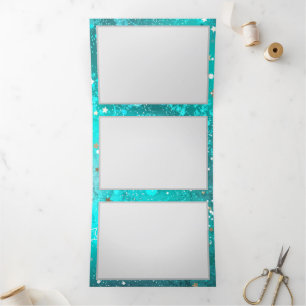 Convite Com Dobra Tripla Fundo do Mint Turquoise Foil