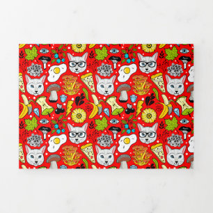 Convite Com Dobra Tripla Gato e ovo em vermelho