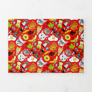 Convite Com Dobra Tripla Gato e ovo em vermelho