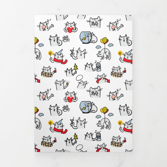 Convite Com Dobra Tripla Gatos engraçados, leite e magia. (Cobrir)