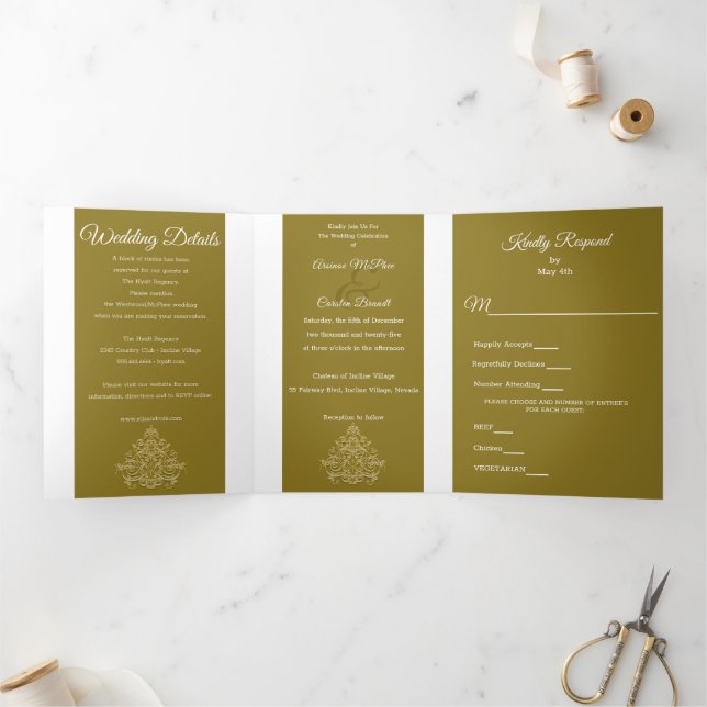 Convite Com Dobra Tripla Gilded Elegance Wedding (Dentro)
