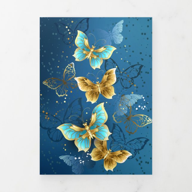 Convite Com Dobra Tripla Golden butterflies (Cobrir)