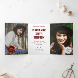 Convite Com Dobra Tripla Graduação de 5 Fotos nos Círculos Maroon