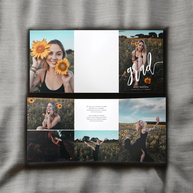 Convite Com Dobra Tripla Graduação de Foto do Script de Pincel (Criador carregado)