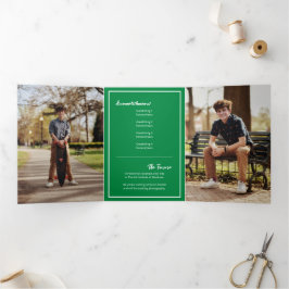 Convite Com Dobra Tripla Graduação de Foto Torn Abstrato Verde Edgy