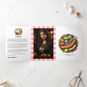 Convite Com Dobra Tripla Graduação de Tema Rustic Gingham & Grill