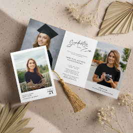 Convite Com Dobra Tripla Graduation Era Then & Now Grad Photo Collage Party